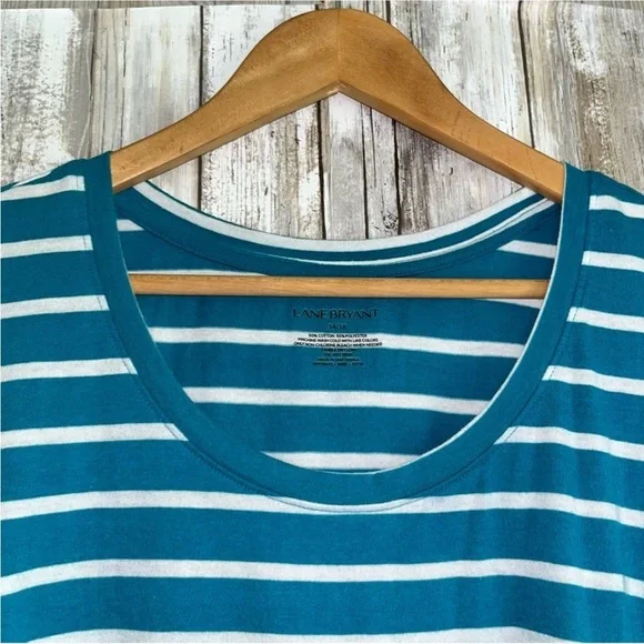 Lane Bryant Blue Stripe Open Shoulder Blouse - Picture 5 of 6